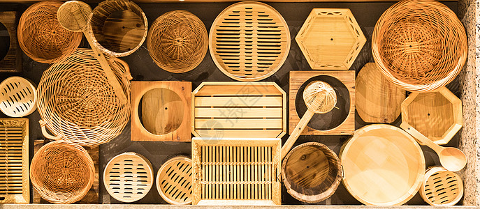 传统竹制蒸笼餐具高清图片