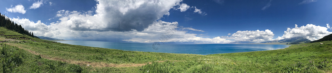 新疆风貌全景图新疆赛里木湖全景图背景