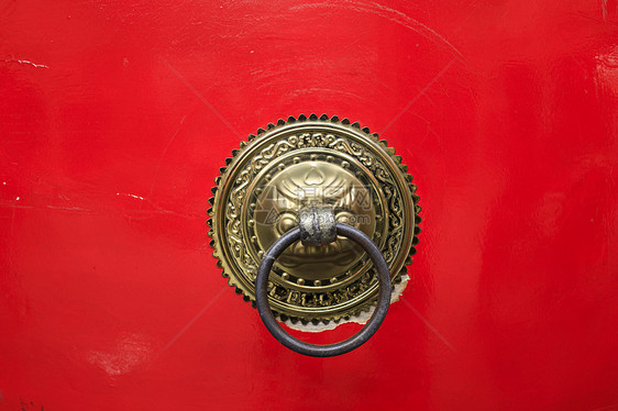 中国元素红色大门铜环图片