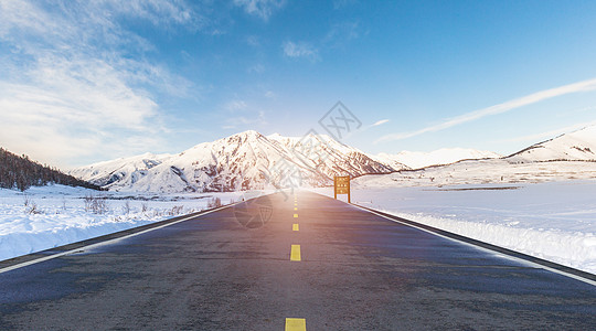 雪山公路地面高清图片