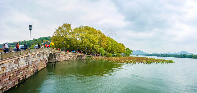 杭州西湖桥西泠桥风景背景