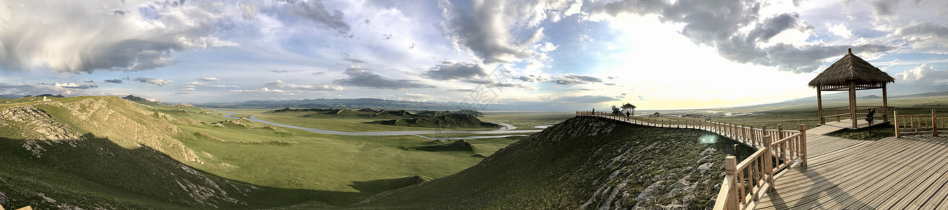 水边栈道巴音布鲁克草原全景长图背景