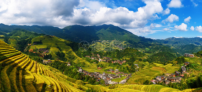 蓝天麦田桂林龙脊梯田瑶寨风光背景