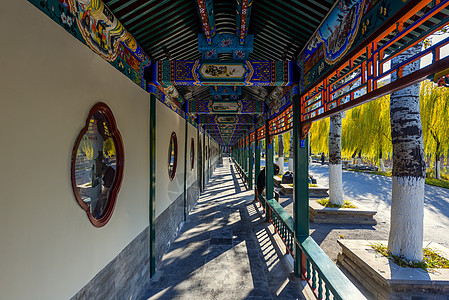 中式古典园林的长廊高清图片