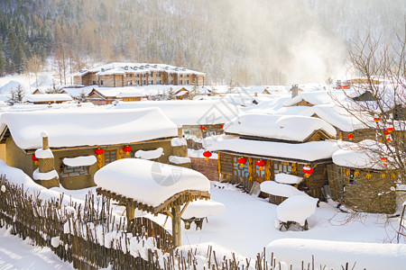 下雪的村庄冬季旅行高清图片