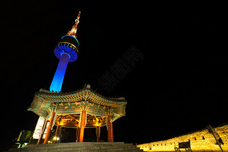 樊登韩国首尔塔夜景背景