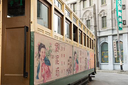 老上海电车特写图片