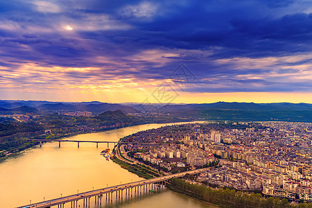 中国城市风景四川阆中古城全景夕阳背景