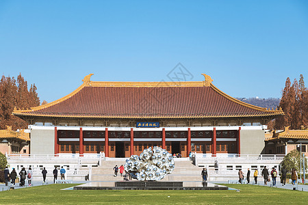 中国风花纹南京旅游景点里的古建筑背景