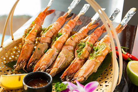 泰国烤青虾烤虾泰国菜高清图片