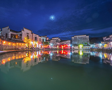 月亮古风宏村夜色背景