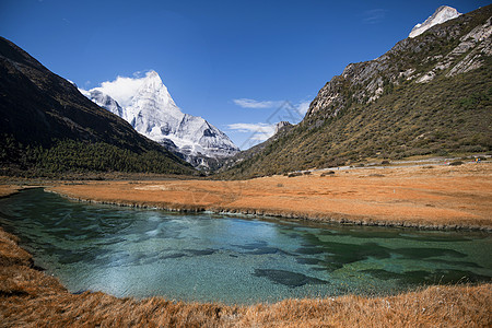 洛绒牛场稻城亚丁央迈勇神山背景