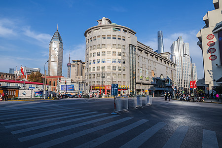 上海马路与建筑背景图片