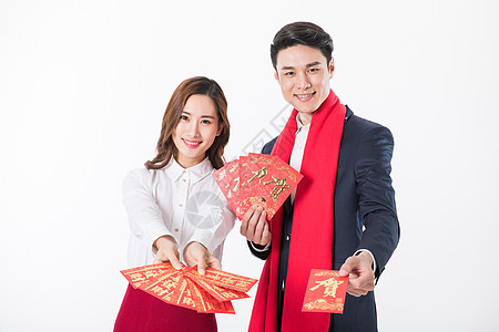 红包美女商务人士和新年红包背景