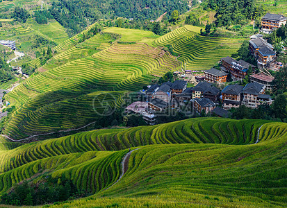 层次风光梯田村庄风光背景