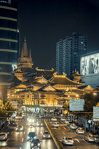 上海建筑静安寺夜景背景