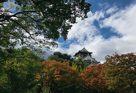 秋天晴天的大阪城公园背景图片