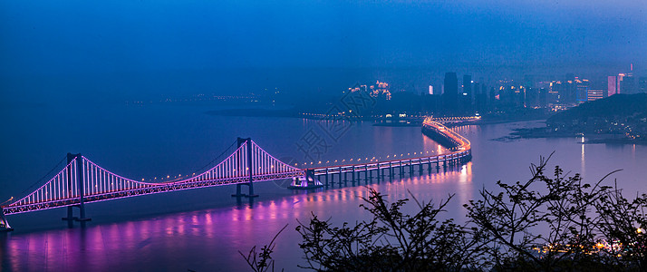 大连星海湾全景大连跨海大桥夜景背景