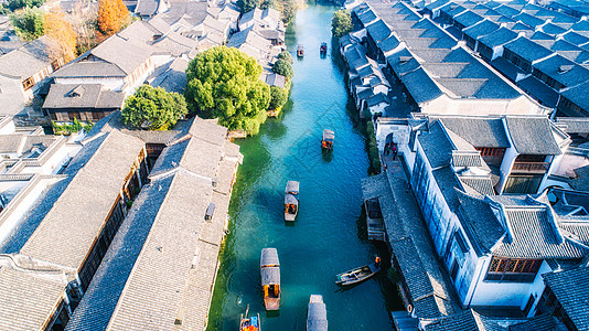 杭州断桥航拍江南水乡乌镇风景背景