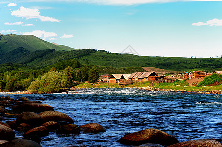 清晨草原新疆阿勒泰禾木风景区背景