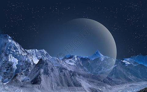 湖面月亮梦幻星空背景设计图片