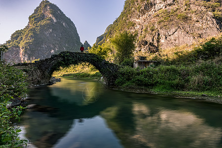 古桥行人背景