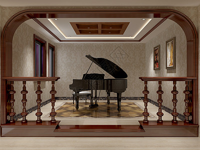 室内钢琴钢琴房室内效果图背景