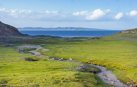 湖边石头大山风景背景