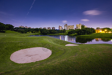 水塘风景夜色高尔夫球场背景