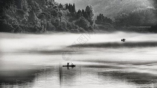 手绘插画动图充满中国风的江南水乡雾气景色背景