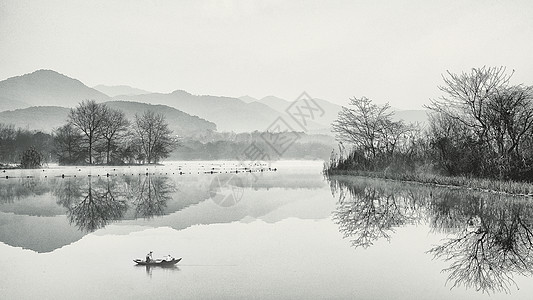 风景插画充满中国风的江南水乡雾气景色背景