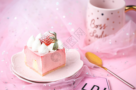 少女系背景粉红草莓蛋糕甜美少女系背景