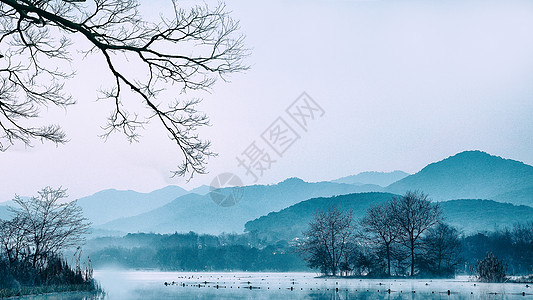 生物banner背景充满中国风韵味的水墨山水田园背景