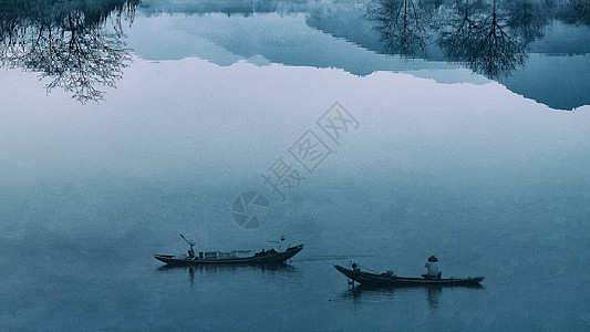 水插画充满中国风韵味的水墨山水田园背景