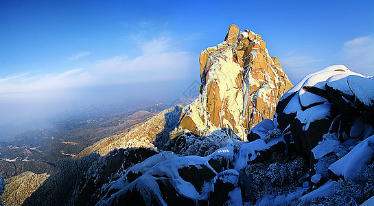 天柱山雪景飞来峰五女峰高清图片