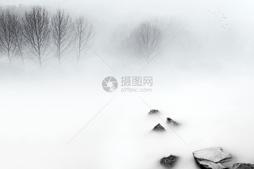 充满中国风韵味的水墨山水素材图片