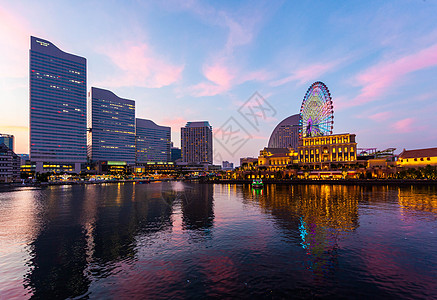 日本城市夜景日本横滨城市夕阳背景