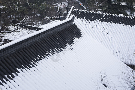 冬天里下雪后的古建筑图片