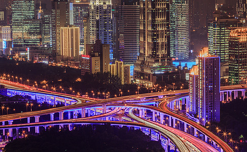 道路夜景上海城市高架桥夜景风光背景