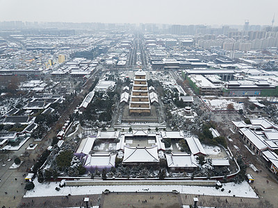 玄奘取经大雁塔雪景鸟瞰背景