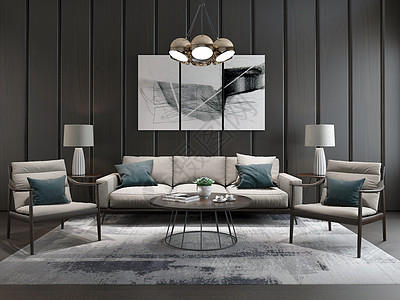 装饰挂画新中式客厅沙发效果图设计图片