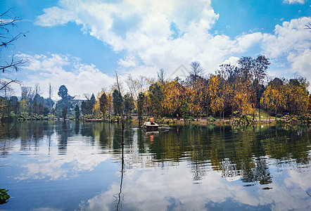 蓝天白云湖重庆秀湖公园风景背景