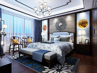 新中式卧室效果图高清图片