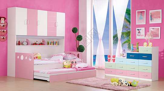 公主卡通色彩绚丽的卧室效果图背景