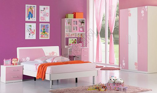 公主卡通色彩绚丽的卧室效果图背景