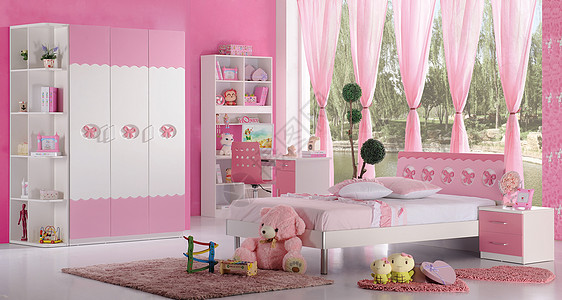 色彩卡通色彩绚丽的卧室效果图背景