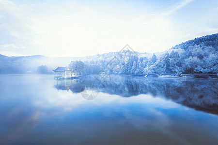 霜降风景庐山如琴湖冰雪摄影图片背景