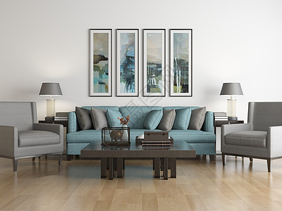 创意墙画客厅沙发组合效果图设计图片