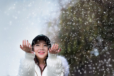 白衣女子雪景中的白衣女孩背景