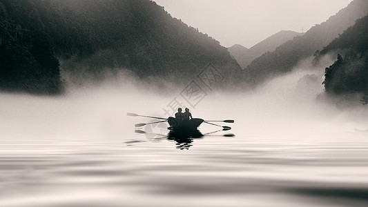 水墨云雾水墨韵味的山水风景背景